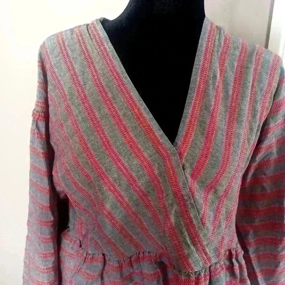 Madewell Womens Gray and Red Striped Bubble-Sleeve Peplum Top M - Picture 6 of 16